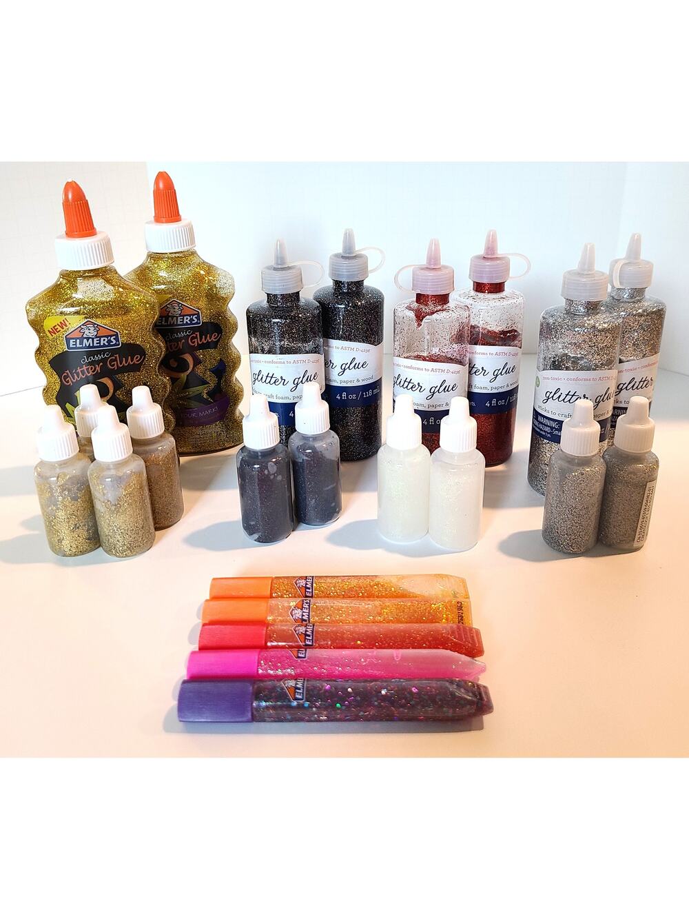 Glitter Glue Lot Gold Black Red Silver White Elmer's Michael's Crafts Art Slime
